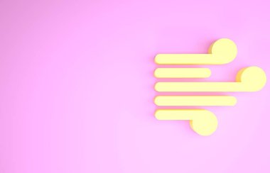 Sarı Rüzgar simgesi pembe arkaplanda izole edildi. Rüzgarlı bir hava. Minimalizm kavramı. 3d illüstrasyon 3d canlandırma