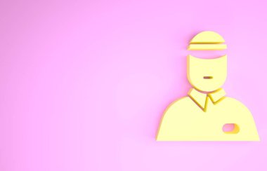 Sarı Satıcı simgesi pembe arka planda izole edildi. Minimalizm kavramı. 3d illüstrasyon 3B canlandırma