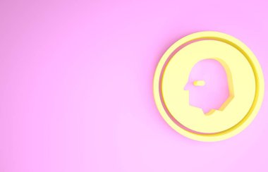 Sarı Sikke para ikonu pembe arka planda izole edildi. Bankacılık işareti. Para sembolü. Minimalizm kavramı. 3d illüstrasyon 3B canlandırma