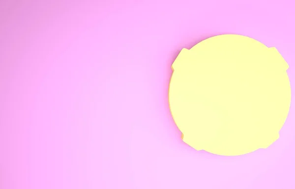Ikona żółtego Księżyca odizolowana na różowym tle. Koncepcja minimalizmu. Ilustracja 3d — Zdjęcie stockowe