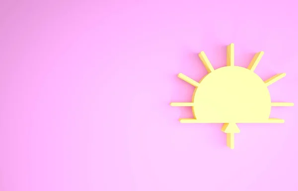ピンクの背景に黄色の日の出アイコンが隔離されています。最小限の概念。3Dイラスト3Dレンダリング — ストック写真