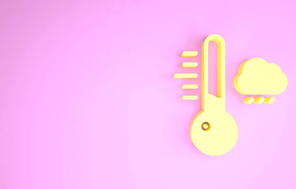 Sárga Meteorológiai hőmérő ikon izolált rózsaszín alapon. Hőmérő berendezés, amely meleg vagy hideg időjárást mutat. Minimalizmus koncepció. 3d illusztráció 3D render — Stock Fotó