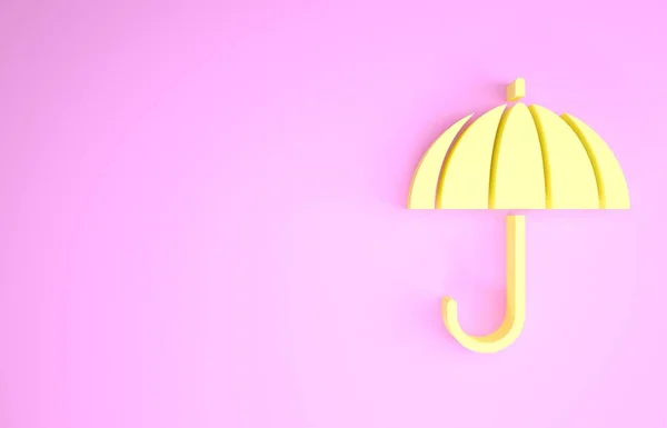 Amarelo clássico elegante ícone guarda-chuva aberto isolado no fundo rosa. Símbolo de proteção contra chuva. Conceito de minimalismo. 3D ilustração 3D render — Fotografia de Stock