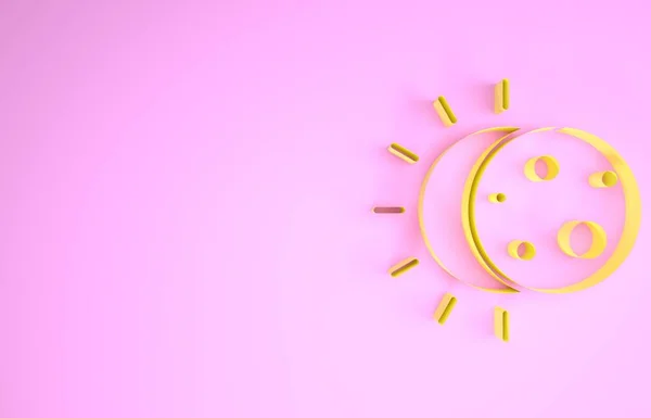 Yellow Eclipse of the sun icon isolated on pink background. Total sonar eclipse. Minimalism concept. 3d illustration 3D render — ストック写真