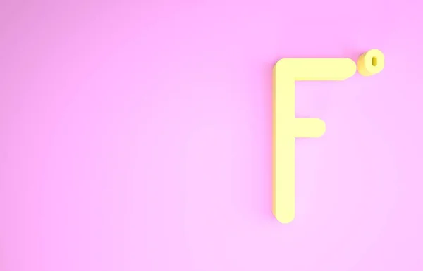 Gelbes Fahrenheit-Symbol isoliert auf rosa Hintergrund. Minimalismus-Konzept. 3D Illustration 3D Renderer — Stockfoto