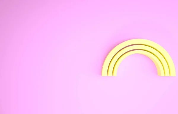 Icono amarillo del arco iris aislado sobre fondo rosa. Concepto minimalista. 3D ilustración 3D render —  Fotos de Stock