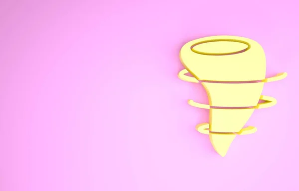 Κίτρινη εικόνα ανεμοστρόβιλου απομονωμένη σε ροζ φόντο. Μινιμαλιστική έννοια. 3d απεικόνιση 3D καθιστούν — Φωτογραφία Αρχείου