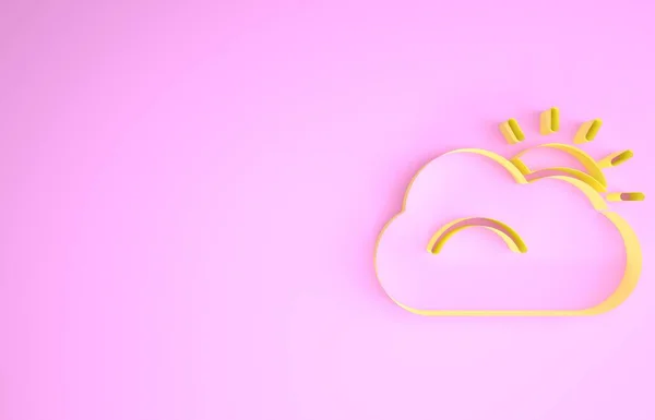 Icône soleil jaune et temps nuageux isolée sur fond rose. Concept de minimalisme. Illustration 3D rendu 3D — Photo