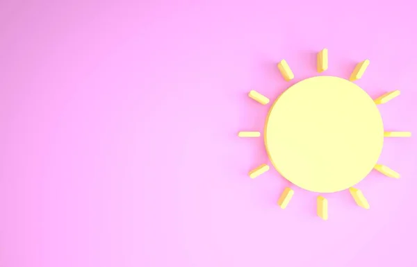 Icona Sole giallo isolato su sfondo rosa. Simbolo estivo. Buona giornata di sole. Concetto minimalista. Illustrazione 3d rendering 3D — Foto Stock