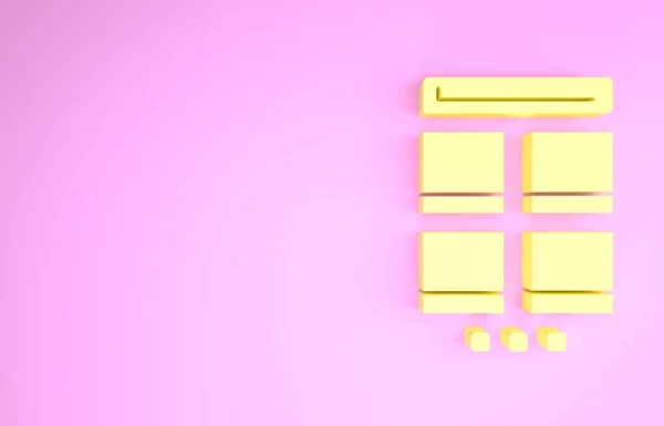Amarillo Compras en línea en el icono del teléfono móvil aislado sobre fondo rosa. Tienda de Internet, aplicación de tienda móvil y facturación de pagos. Concepto minimalista. 3D ilustración 3D render — Foto de Stock