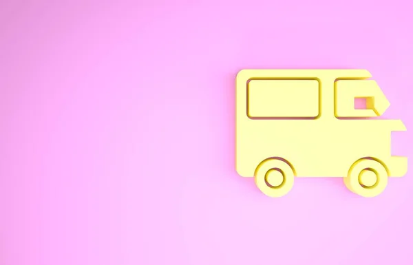 Geel Levering vrachtwagen voertuig pictogram geïsoleerd op roze achtergrond. Minimalisme concept. 3d illustratie 3D renderen — Stockfoto