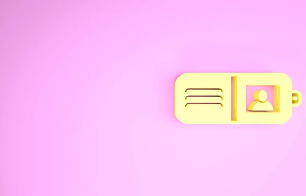 Ikon dompet kuning diisolasi pada latar belakang merah muda. Ikon murni. Simbol tabungan tunai. Konsep minimalisme. Tampilan 3D ilustrasi 3d — Stok Foto