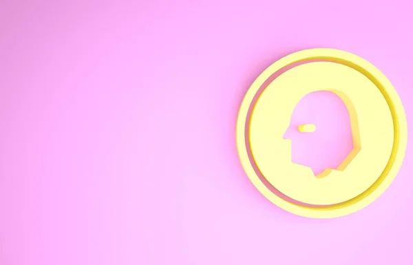 Moneda amarilla icono de dinero aislado sobre fondo rosa. Signo de moneda bancaria. Símbolo efectivo. Concepto minimalista. 3D ilustración 3D render — Foto de Stock