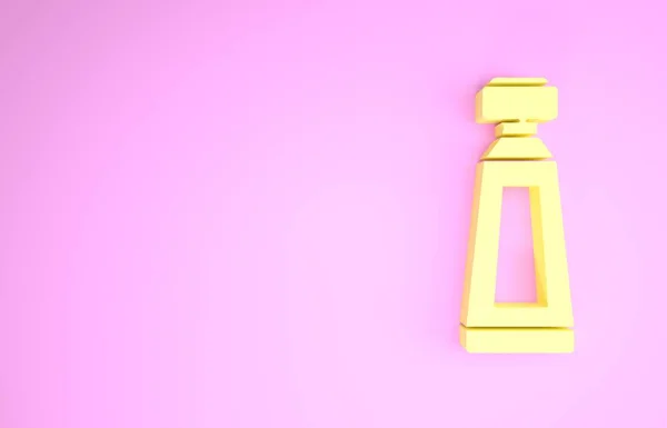 Gelbe Creme oder Lotion kosmetische Tube Symbol isoliert auf rosa Hintergrund. Körperpflegeprodukte für Männer. Minimalismus-Konzept. 3D Illustration 3D Renderer — Stockfoto