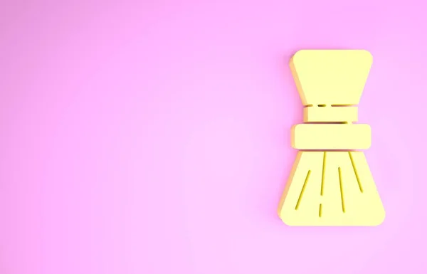 Жовта піктограма пензля для гоління ізольована на рожевому фоні. Перукарський символ. Концепція мінімалізму. 3D ілюстрація 3D рендеринга — стокове фото
