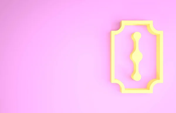 Ícone de lâmina de barbear amarelo isolado no fundo rosa. Conceito de minimalismo. 3D ilustração 3D render — Fotografia de Stock