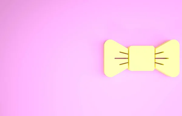 Yellow Bow tie icon isolated on pink background. Minimalism concept. 3d illustration 3D render — Stock Photo, Image