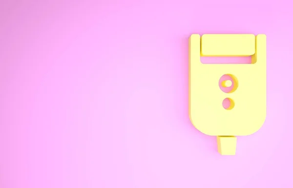 Lame de rasoir électrique jaune pour les hommes icône isolée sur fond rose. Rasoir électrique. Concept de minimalisme. Illustration 3D rendu 3D — Photo