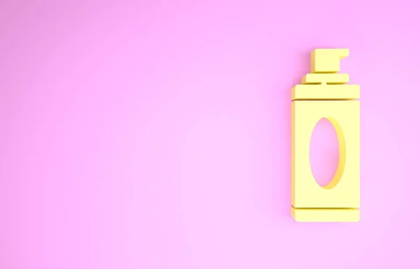 Amarelo ícone de espuma gel de barbear isolado no fundo rosa. Creme de barbear. Conceito de minimalismo. 3D ilustração 3D render — Fotografia de Stock