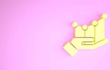 Pembe arka planda izole edilmiş sarı pasta grafiği bilgi simgesi. Diyagram çizelgesi. Minimalizm kavramı. 3d illüstrasyon 3d canlandırma