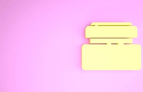 Żółty krem lub balsam kosmetyczna ikona tubki izolowane na różowym tle. Produkty do pielęgnacji ciała dla mężczyzn. Koncepcja minimalizmu. Ilustracja 3D 3D renderowania — Zdjęcie stockowe