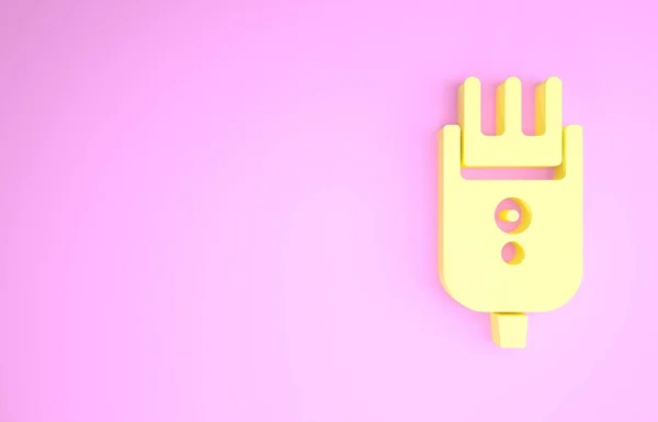 Żółty elektryczne strzyżenie włosów lub ikona golarki izolowane na różowym tle. Symbol zakładu fryzjerskiego. Koncepcja minimalizmu. Ilustracja 3D 3D renderowania — Zdjęcie stockowe