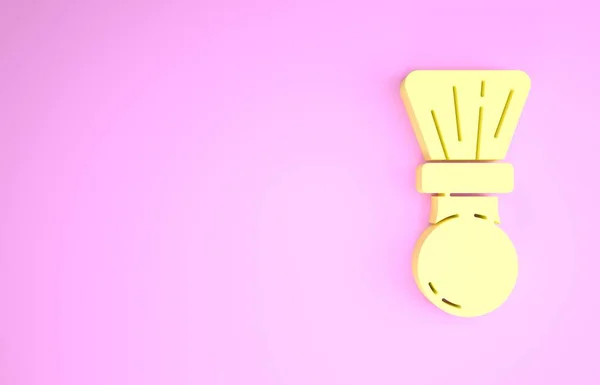 Icona pennello da barba giallo isolato su sfondo rosa. Simbolo del barbiere. Concetto minimalista. Illustrazione 3d rendering 3D — Foto Stock