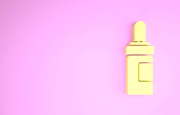 Κίτρινη γενειάδα και μουστάκια φροντίδα εικονίδιο μπουκάλι λάδι απομονώνονται σε ροζ φόντο. Μπουκαλάκι γυάλινο με πιπέτα. Μινιμαλιστική έννοια. 3d απεικόνιση 3D καθιστούν — Φωτογραφία Αρχείου