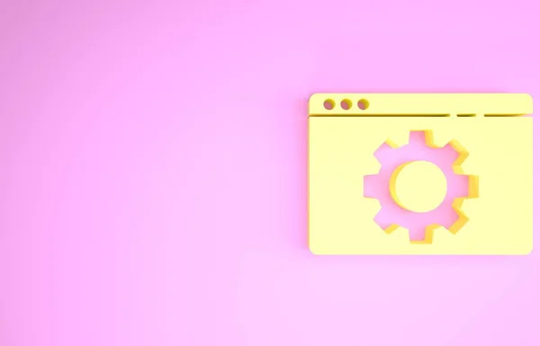 Icona impostazione Browser giallo isolato su sfondo rosa. Regolazione, assistenza, manutenzione, riparazione, fissaggio. Concetto minimalista. Illustrazione 3d rendering 3D — Foto Stock