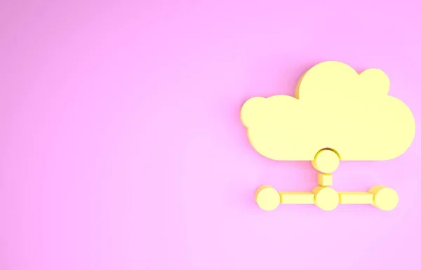 Yellow Network cloud connection icon isolated on pink background. Social technology. Cloud computing concept. Minimalism concept. 3d illustration 3D render — Stock Photo, Image