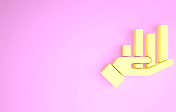 Инфографическая иконка желтого пирога выделена на розовом фоне. Знак диаграммы. Концепция минимализма. 3D-рендеринг — стоковое фото