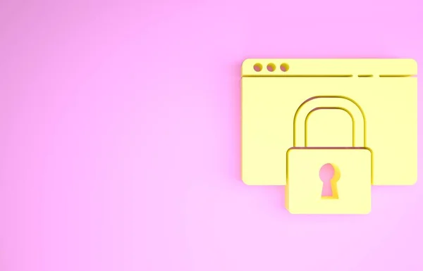 Kuning Amankan situs Anda dengan HTTPS, ikon SSL terisolasi pada latar belakang merah muda. Protokol komunikasi internet. Konsep minimalisme. Tampilan 3D ilustrasi 3d — Stok Foto