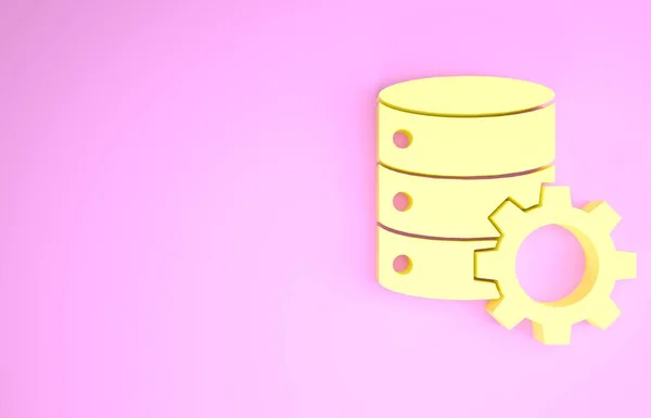 Yellow Server and gear icon isolated on pink background. Adjusting app, service concept, setting options, maintenance, repair, fixing. Minimalism concept. 3d illustration 3D render