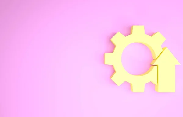 Icône d'affaires d'engins de croissance flèche jaune isolé sur fond rose. Icône productivité. Concept de minimalisme. Illustration 3D rendu 3D — Photo