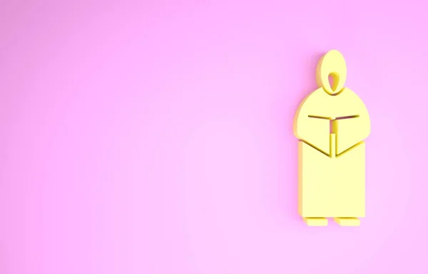 Gelbes Mönchssymbol isoliert auf rosa Hintergrund. Minimalismus-Konzept. 3D Illustration 3D Renderer — Stockfoto