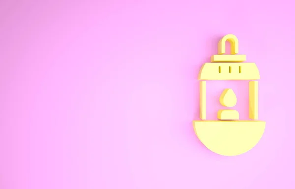 Żółta ikona latarni Ramadan Kareem odizolowana na różowym tle. Koncepcja minimalizmu. Ilustracja 3D 3D renderowania — Zdjęcie stockowe