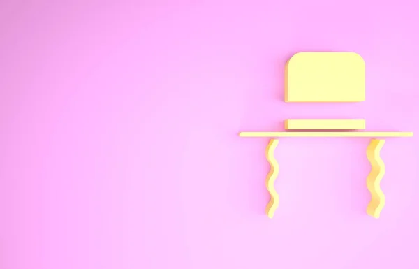 Yellow Orthodox Jewish hat with sidelocks icon isolated on pink background. Еврейские мужчины в традиционной одежде. Символы иудаизма. Концепция минимализма. 3D-рендеринг — стоковое фото