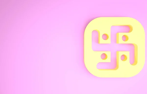 Yellow Jainism icon isolated on pink background. Minimalism concept. 3d illustration 3D render — Stock Photo, Image