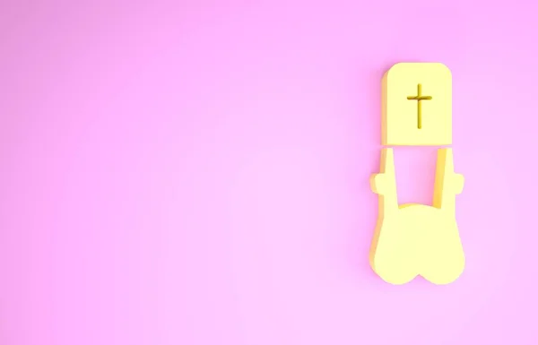 Ікона Жовтого Священика ізольована на рожевому фоні. Концепція мінімалізму. 3D-рендеринг — стокове фото