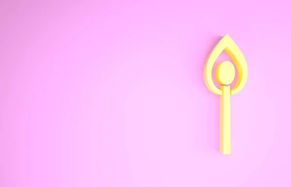 Amarillo Burning partido con el icono de fuego aislado sobre fondo rosa. Combina con fuego. Señal de fósforos. Concepto minimalista. 3D ilustración 3D render —  Fotos de Stock