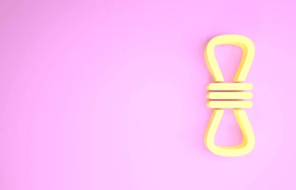 Gele klimtouw pictogram geïsoleerd op roze achtergrond. Extreme sport. Sportuitrusting. Minimalisme concept. 3d illustratie 3D renderen — Stockfoto