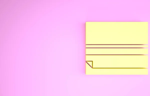 Gelbes Rolling-Paper-Symbol isoliert auf rosa Hintergrund. Minimalismus-Konzept. 3D Illustration 3D Renderer — Stockfoto