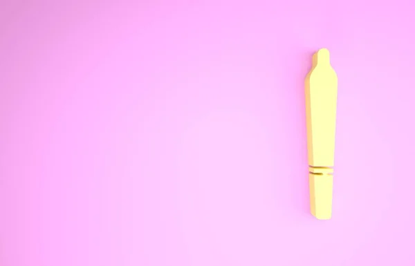 Gele marihuana joint, spliff icoon geïsoleerd op roze achtergrond. Sigaret met drugs, marihuana sigaret gerold. Minimalisme concept. 3d illustratie 3D renderen — Stockfoto