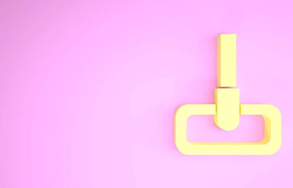 ピンクの背景に孤立した黄色のモップアイコン。清掃サービスのコンセプト。最小限の概念。3Dイラスト3Dレンダリング — ストック写真