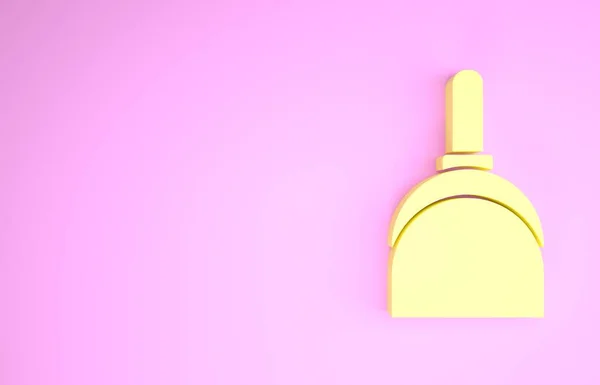 Icono de Dustpan amarillo aislado sobre fondo rosa. Servicios de limpieza de palas. Concepto minimalista. 3D ilustración 3D render —  Fotos de Stock