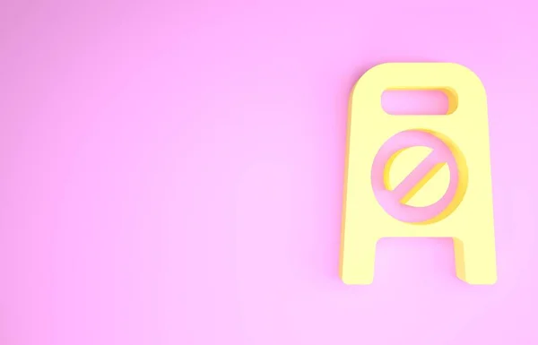 Piso molhado amarelo e limpeza no ícone de progresso isolado no fundo rosa. Conceito de serviço de limpeza. Conceito de minimalismo. 3D ilustração 3D render — Fotografia de Stock
