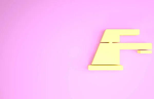 Icono de grifo de agua amarilla aislado sobre fondo rosa. Concepto minimalista. 3D ilustración 3D render — Foto de Stock