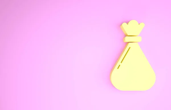 Желтый мусорный мешок значок изолирован на розовом фоне. Концепция минимализма. 3D-рендеринг — стоковое фото