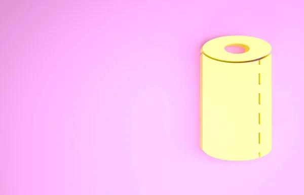 Yellow Paper towel roll icon isolated on pink background. Minimalism concept. 3d illustration 3D render — Stock Photo, Image