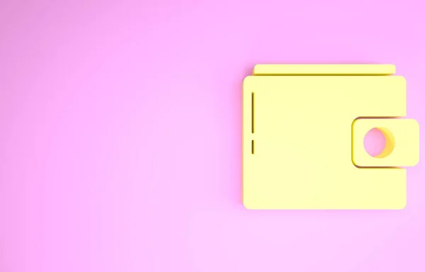 Yellow Wallet icon isolated on pink background. Purse icon. Cash savings symbol. Minimalism concept. 3d illustration 3D render — Stock Photo, Image